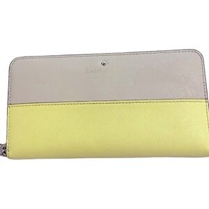 Kate spade Slim Wallet Colorblock pastel yellow and beige EUC